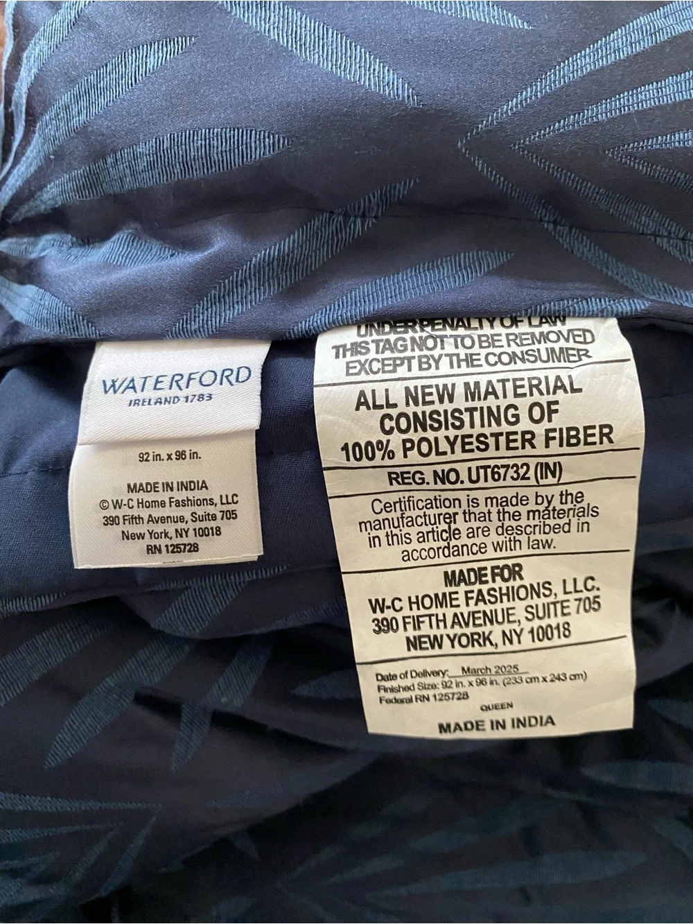 Waterford Chloe Queen Mini Comforter Set 3 PC Navy Geometric Print